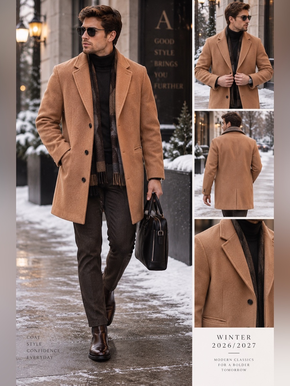 INC Camel Colored Long Wool Coat men’s